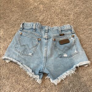 Wrangler Blue Jean Shorts with Frayed Hem and Distressed Look